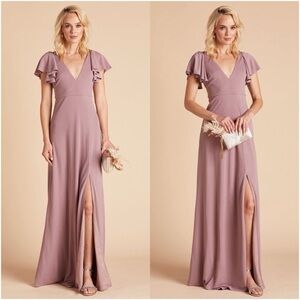 BIRDY GREY Hannah Flutter Sleeve Dress In Dark Mauve With Slit